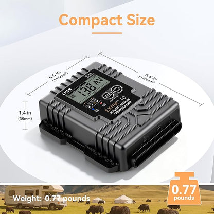 LNEX Solar Charge Controller Waterproof, 10A Solar Panel Regulator with Temp Sensor,Backlit LCD, 12V/24V PWM Solar Controller for LiFePO4,AGM, Gel, Flooded and Lithium Battery