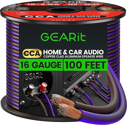 GEARit Pro Series 16AWG Speaker Wire, 16 Gauge Speaker Wire Cable (100 Feet / 30 Meters) Great Use for Home Theater Speakers and Car Speakers, Transparent Black/Purple
