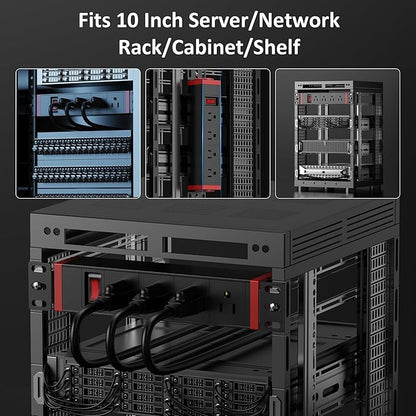 10 Inch Rack PDU Power Strip,1U RackMount Surge Protector Power Strip with15A Overload Switch, 360° Rotatable Mounting, for 10'' Mini Server Network Cabinets/Rack/Self, 6ft Cable