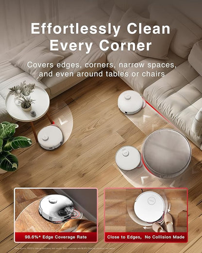 Yeedi M12 Ultra Plus Robot Vacuum & Mop – White Upgraded Version | 11800Pa Stronger Suction, ZeroTangle Hair-Free Brush, Includes 4 Dust Bags, Auto Hot-Water Mop Wash & Dry