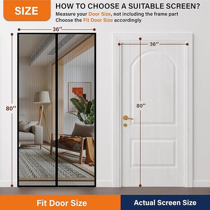 Magnetic Screen Door, Fit Door Size 35 x 80 Inches, Screen Doors with Magnets, Pet & Kid Friendly，Works with Front Doors, Sliding Doors ‎Black