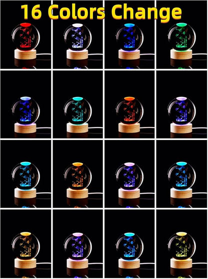 Conalisk 3D Underwater World Crystal Ball Lamp,Lifelike LED Fish Crystal Night Light,16 Colors Changing Light,Dimmable Remote Control,Desk Ocean Lamp (N)