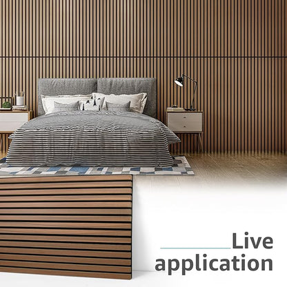 Art3d 4 Pack 47.2 x 23.6in. Wood Slat Acoustic Panels for Wall and Ceiling - 3D Fluted Sound Absorbing Panel with Wood Finish - Walnut