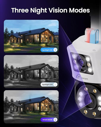 Loocam Dual-Lens 4K PoE Security Camera System, 4pcs Pan/Tilt CCTV Wired PoE IP Camera Outdoor Indoor, AI Person/Vehicle, Spotlight Siren, Color Night Vision, 8CH 8MP NVR with 2TB HDD