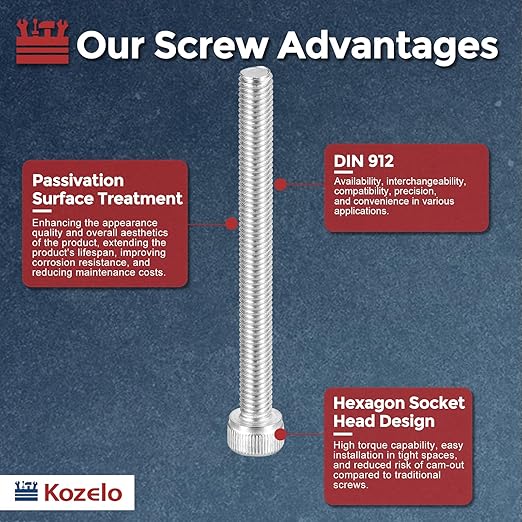 Kozelo 15pcs Socket Head Cap Screws - [M5-0.8 x 55mm] 304 Stainless Steel Allen Socket Drive for Electrical Motor 3D Printing Fan Engine Replacement Use, Silver