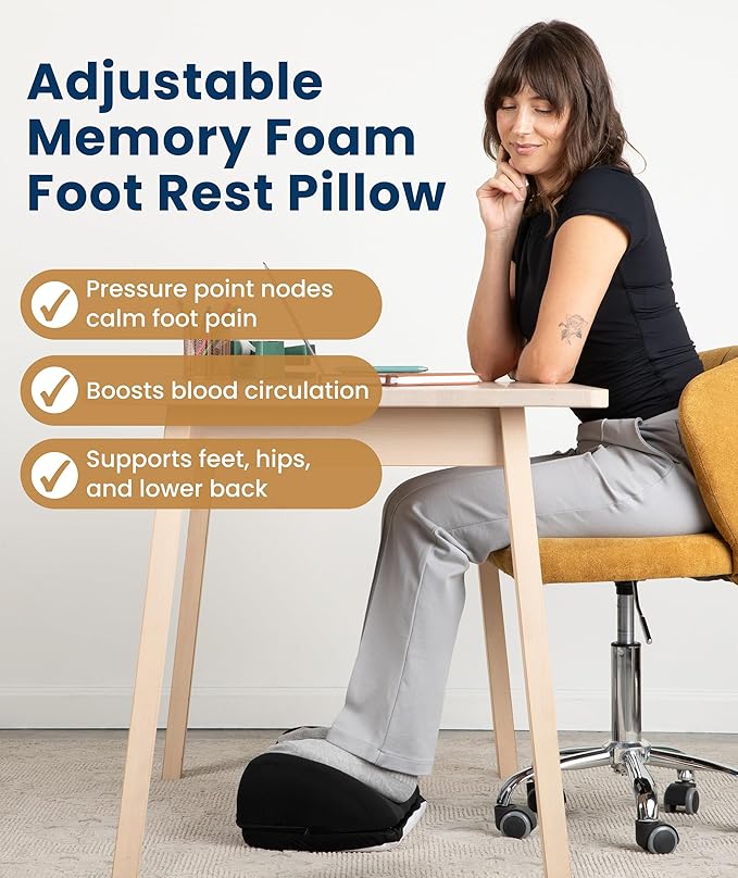 Everlasting Comfort Adjustable Cloud Foot Rest for Under Desk at Work with Pressure Point Nodes - Comfortable Memory Foam Office Foot Stool & Under Desk Pillow for Gaming & Home Accessories
