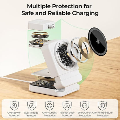 【2025 Upgraded】 Wireless Charger 3 in 1, Foldable Wireless Charging Station, Travel Magnetic Charger Stand, Nightstand 15W Charging Station for iPhone 16 Samsung S25 Samsung Watch TWS Earphone iWatch