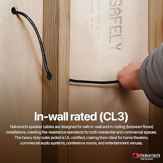 Nakamichi 12/2 (250-Foot) in-Wall & Direct Burial (UL CL2 CL3 Rated) Oxygen-Free Copper (OFC) 2-Conductor Speaker Cable Wire, Outdoor In-Ground, in-Ceiling, Riser, Black (12AWG / 250ft / 76.21m)