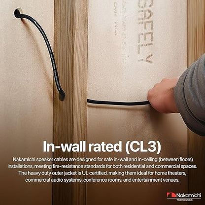 Nakamichi 14/2 (250-Foot) in-Wall & Direct Burial (UL CL2 CL3 Rated) Oxygen-Free Copper (OFC) 2-Conductor Speaker Cable Wire, Outdoor In-Ground, in-Ceiling, Riser, Black (14AWG / 250ft / 76.21m)