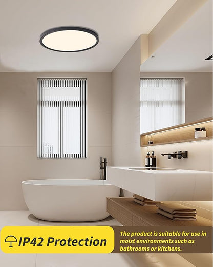 Led Flush Mount Ceiling Light,12 Inch 24w 2520lm Round,3000k,4000k,6000k CCT Selectable,Flat Panel Super Slim Led Ceiling Light Fixture,for Living Dining Kitchen Bedroom Room (12Pack-Black)
