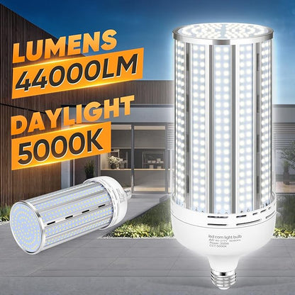 XYCN 2 Pack 300W Corn LED Light Bulb Fanless,5000K Daylight(3000 Watt Equivalent) E26/E39 Large Mogul Base LED Cob Lamp 44,000LM for Outdoor Indoor Garage Warehouse Factory Workshop Street Backyard