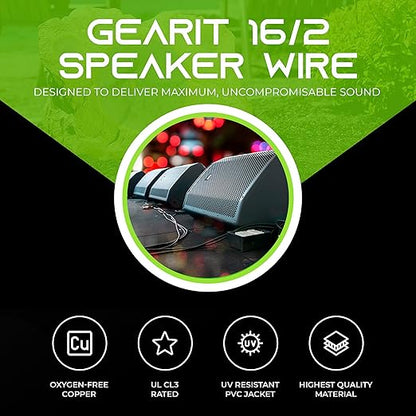 GEARit Outdoor Speaker Wire CL3 Rated, 16 Gauge Speaker Wire, Speaker Cable 500 ft for Outdoor Speakers, Patio, Garden, Backyard Audio, Direct Burial in Ground/in Wall, OFC (Black, 2-Conductors)