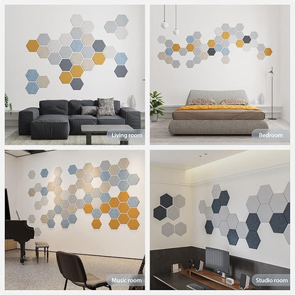 Amantech 12 Pack Acoustic Panels Self Adhesive Sound Proof Foam, High Density Sound Acoustic Foam Panel, 12X10.23X0.4 Inch Hexagon Wall Panels in Home,Office,Reccording Room,Studio(Moonlight Grey)