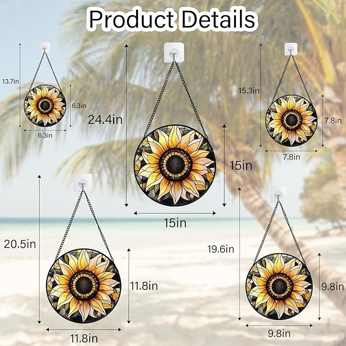 CRISGIF Stained Glass Window Hanging - Sunflower Suncatcher for Door Garden Patio Retro Flower Sun Catchers Decor Christmas Mother's Day Birthday Gifts for Women Mom Nana Friend Wife 7.8 in