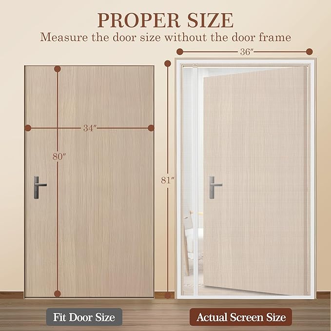 Yotache White Reversible Left Right Side Opening Screen Doors with Magnets Fits Door Size 34 x 80, Reinforced Sewing Magnetic Mesh, Actual Screen Size 36" x 81"