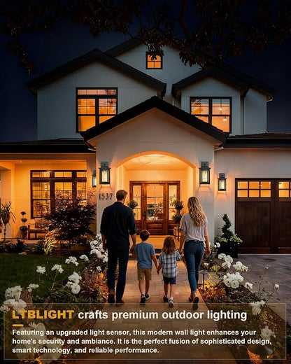 LTBLIGHT Dusk to Dawn Outdoor Lighting, Modern Black Waterproof Exterior Wall Sconce, Sensor Front Porch Lights with E26 Base for House Garage Patio Front Door, 120V