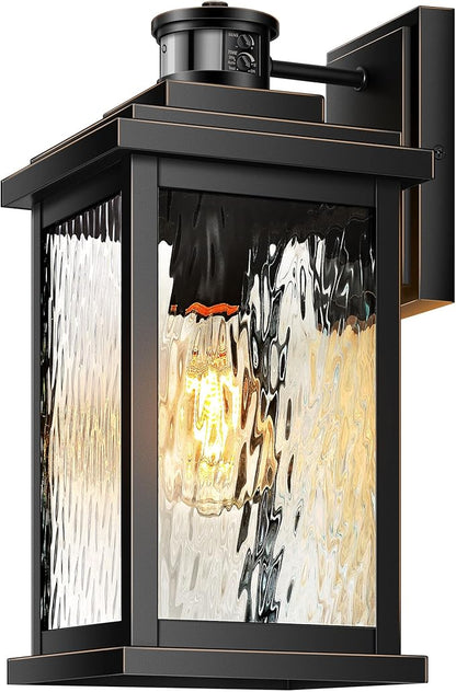 VIANIS Large Motion Sensor Outdoor Lights, Dusk to Dawn Outdoor Lighting with Water Glass, Easy-Install Aluminum Waterproof Hardwired Exterior Lights for Porch, Garage, Front Door