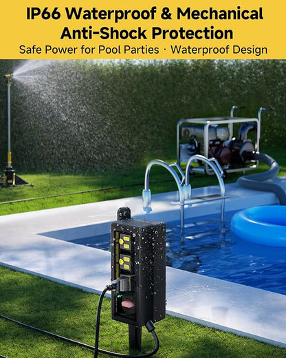 IP66 Outdoor Power Strip Waterproof,Iwister Heavy Duty Surge Protector, 25 FT Extension Cord, All-Weatherproof,6AC, Suitable for Outdoor, Work Room, Patio Gardens, Pool Parties