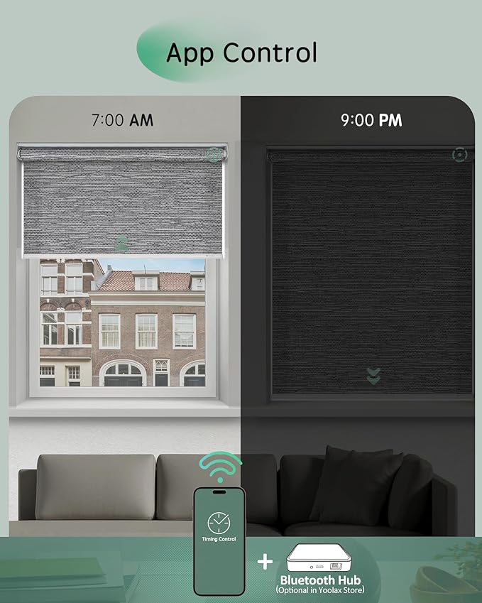 Yoolax Motorized Blinds App Control, Light Filtering Motorized Shades for Windows, Cordless Automatic Roller Shades for Bedroom Living Room Office(Light Filtering Jacquard Gray, 45" W x 72" H)