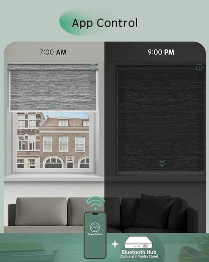 Yoolax Motorized Blinds App Control, Light Filtering Motorized Shades for Windows, Cordless Automatic Roller Shades for Bedroom Living Room Office(Light Filtering Jacquard Gray, 29" W x 72" H)