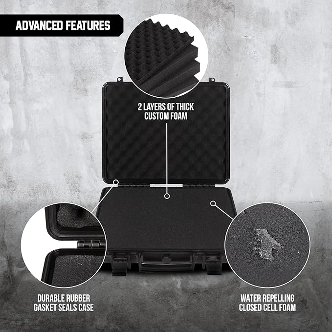 All Weather Hard Case 16 x 14 x 4” - TSA Approved Hard Shell Travel Case with Customizable Foam for Laptops, Electronics, Guns, Pistols and Other Gear