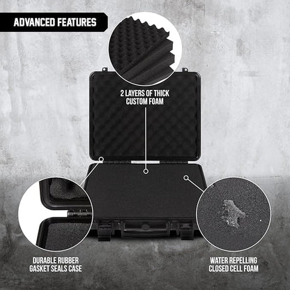All Weather Hard Case 16 x 14 x 4” - TSA Approved Hard Shell Travel Case with Customizable Foam for Laptops, Electronics, Guns, Pistols and Other Gear