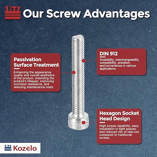 Kozelo 15pcs Socket Head Cap Screws - [M6-1 x 40mm] 304 Stainless Steel Allen Socket Drive for Electrical Motor 3D Printing Fan Engine Replacement Use, Silver