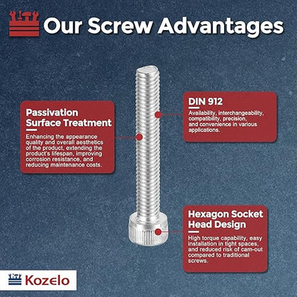 Kozelo 25pcs Socket Head Cap Screws - [M6-1 x 40mm] 304 Stainless Steel Allen Socket Drive for Electrical Motor 3D Printing Fan Engine Replacement Use, Silver