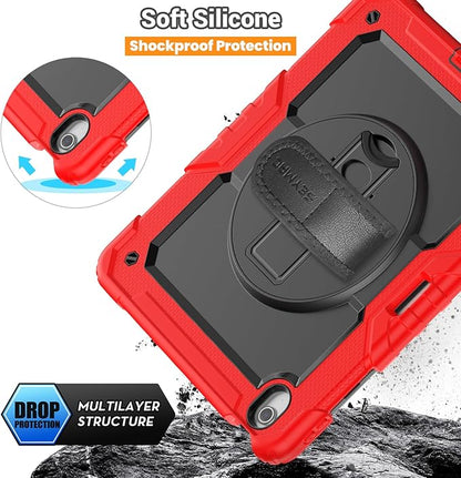 SEYMAC for iPad Air 13 Inch Case M3 2025/ M2 2024, Heavy Duty Shockproof Protective Case with Screen Protector, Rotating Stand, Hand/Shoulder Strap and Pen Holder for iPad Air 13, Red