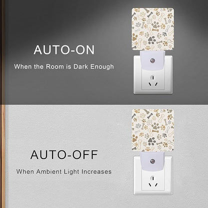 Smoaffly Dog Cat Paw Print Bones Night Light Plug-in LED Nightlights Auto Sensor Night Lamp Dusk-to-Dawn Lamp Home Decor for Nursery Children Girls Boys