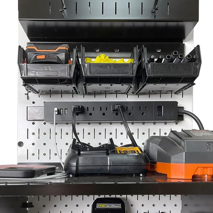 Wall Control Power Tool Storage Organizer Kit Cordless Drill Holder Charging Station Rack 16” x 32” Metal Pegboard Organization System (Orange Pegboard)