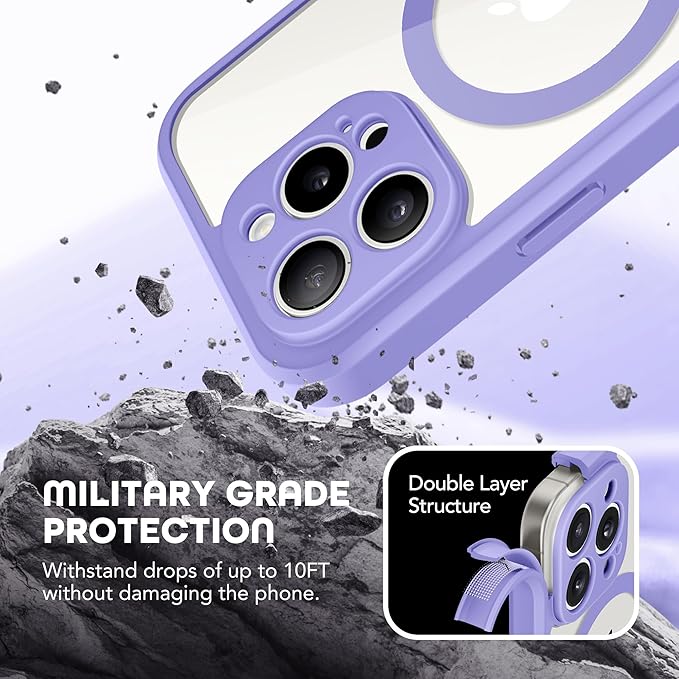 Magnetic for iPhone 15 Pro Max Case, Compatible with MagSafe, Built-in Privacy Screen Protector and Camera Protection, Anti Spy Full Body Dustproof Shockproof Hard Phone Case 6.7",Light Purple