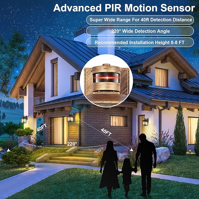XANGQAN Brown Motion Sensor Outdoor Lights Wall Mount - Dusk to Dawn Exterior Light Fixture for Outside House Porch Patio Garage - Waterproof Lantern with Yard Front Motion Detector