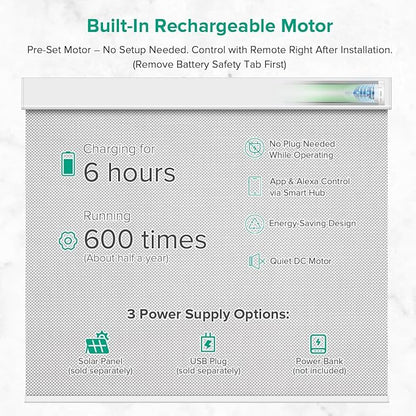 Kilonity Motorized Roller Shades, Light Filtering Remote Control Custom Window Shades Compatible with Alexa Google Assistant via RF Hub, Rechargeable Electric Blinds for Windows (Fireproof Silver)