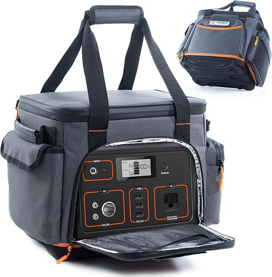 FRECOLSH Travel Carrying Case Compatible with Jackery 500, Portable Power Station Storage Case with Water- proof Bottom and Pocket for Jackery Accessories, Storage Bag Only