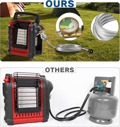 10FT Stainless Braided Propane Adapter Hose with Gauge, Adapter Hose with QCC1/Type1 Adapter Connect 20-45 lb Propane Tank (10FT Extension Hose/Propane Fuel Filter) for Mr Buddy Heater and Big Buddy