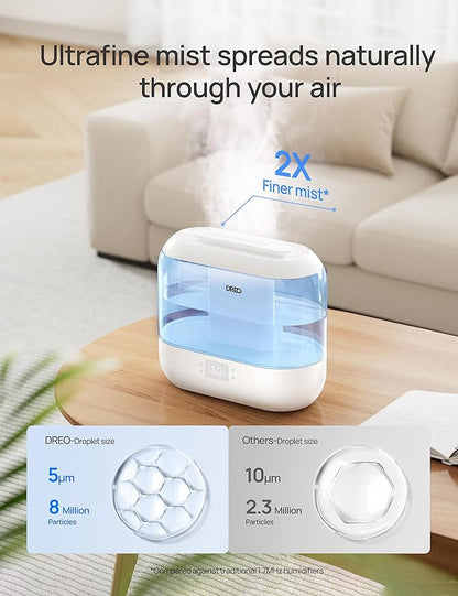 DREO Smart Humidifiers for Bedroom, Top Fill 4L Supersized Humidifier Large Room with 28 dB, 36H Runtime, Touch/APP/Voice Control, Nightlight, Cool Mist Humidifiers for Baby, Plants, Indoor, Blue
