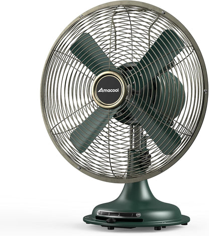 AMACOOL Oscillating Vintage Fan, All Metal Retro Table Top Fan, Adjustable Head Tilt, Quiet 3 Speeds Plug-In Desk Fan for Bedroom Home Office & Kitchen