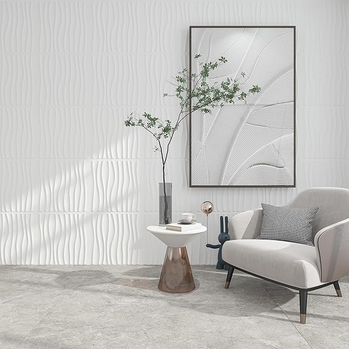 Art3d 12 Pack 3D Wave Design Wall panels 19.7"x19.7" PVC Panel for Interior Wall Decor Living Room, Office, TV Background, White