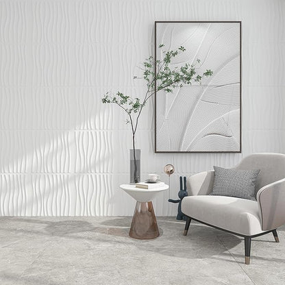 Art3d 12 Pack 3D Wave Design Wall panels 19.7"x19.7" PVC Panel for Interior Wall Decor Living Room, Office, TV Background, White