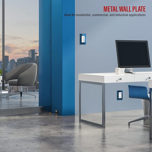 ENERLITES Decorator Switch Metal Wall Plate, Stainless Steel Outlet Cover, Corrosion Resistant, Standard Size 1-Gang 4.50" x 2.76", Stainless Steel 201, 7731-PBL, Polished Blue