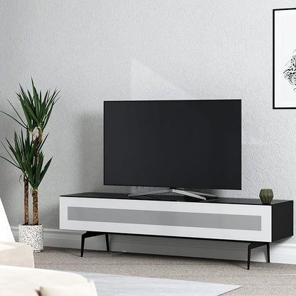 SONOROUS ST-360 Premium TV Stand for Living Room – Modern TV Stands & Entertainment Center with Storage – Black Wood & White Glass Cover – Luxury Media Console with Metal Legs for TVs up to 75 inches