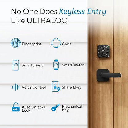 ULTRALOQ 2026 Upgrade Bolt Fingerprint Smart Lock in Black, Biometric Deadbolt with Built-in WiFi, Keyless Entry Door Lock, App Remote Control, 10 Months Battery, IP65 Waterproof, BHMA Grade AAA