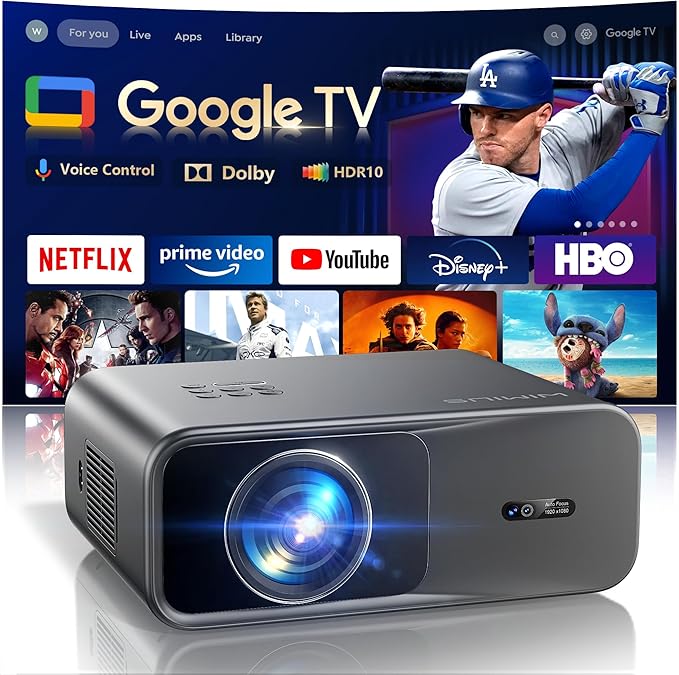 [Official Google TV]Smart Projector 4K Supported with WiFi & Bluetooth, Netflix-Licensed, Outdoor Movie Projector with DoIby Audio, Auto Focus, Home Theater Proyector WIMIUS G1 (Gray, Standard)