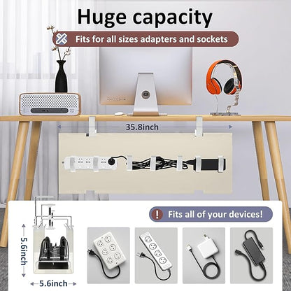 Cotohim Under Desk Cable Management Tray - Under Desk Cord Management - Clamp/Screw Mount - Fabric Wire Management - Cable Raceways Tray Cord Hiders for Office/Home (Beige, 35.8"×5.6")