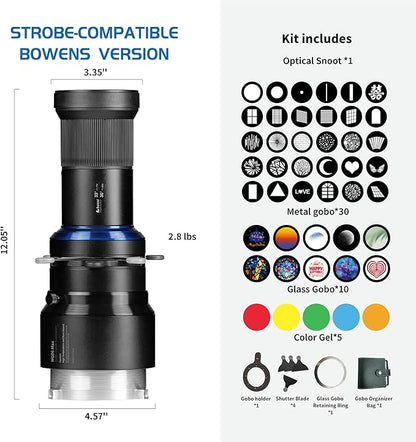 Bussi MG06 Max Bowens Mount Snoot with 40 Gobos, 36° Lens Optical Snoot Spotlight for Photography Video Shape Light Studio,GOBO Light, Strobe Bowens Mount