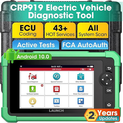 Launch X431 CRP919 EV 2026 Bidirectional Scan Tool, for Electric Vehicles New Energy Cars, All-in-One Full System Diagnostic Scanner, 43+ Reset, ECU Coding, CANFD&DOIP, FCA AutoAuth, 2Yrs Free Update
