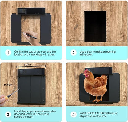 CKAIJHIEG Chicken Coop Door, Automatic Chicken Coop Door Opener, Large LCD Display with Timer & Light Sensor, Anti-Pinch Protection
