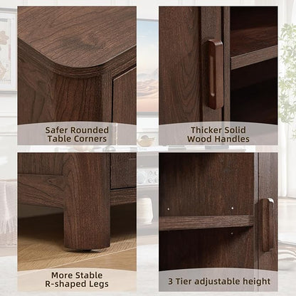 Joaxswe Farmhouse 55" Entertainment Center, Dark Walnut Tv Stand with Adjustable Shelves & 2 Door Storage,Wood Media Console Cabinet for TVs Up to 65 inches, Rustic Tv Stands for Living Room,Bedroom