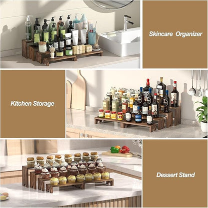 4 Set Large Wooden Tiered Riser Display Stands for Vendor Events,Stackable Perfume Organizer Cologne Stand for Men Women,Wooden Cupcake Dessert Stand,Wood Dessert Table Display Set,Food Display Risers for Party（12-11.2-10.4-9.6IN）
